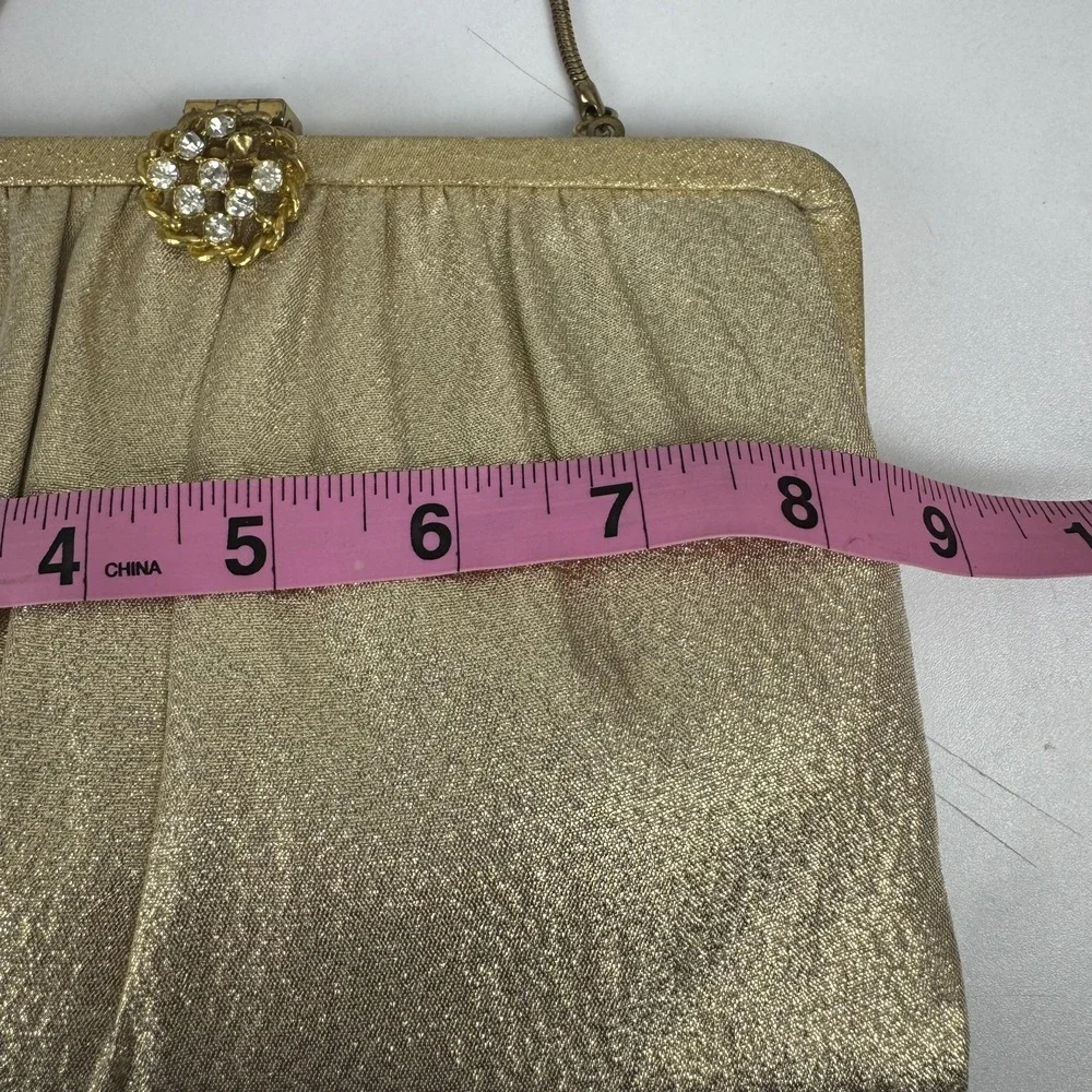 Vintage Ande Clutch Bag Womens Small Gold‎ Satin Rhinestone Formal Evening